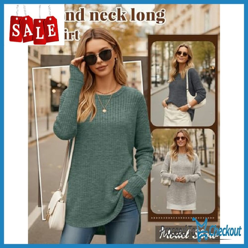 3 Pack Long Sleeve Ribbed Tops Thumb Hole Loose Fit Women's Shirts - Picture 3 of 7